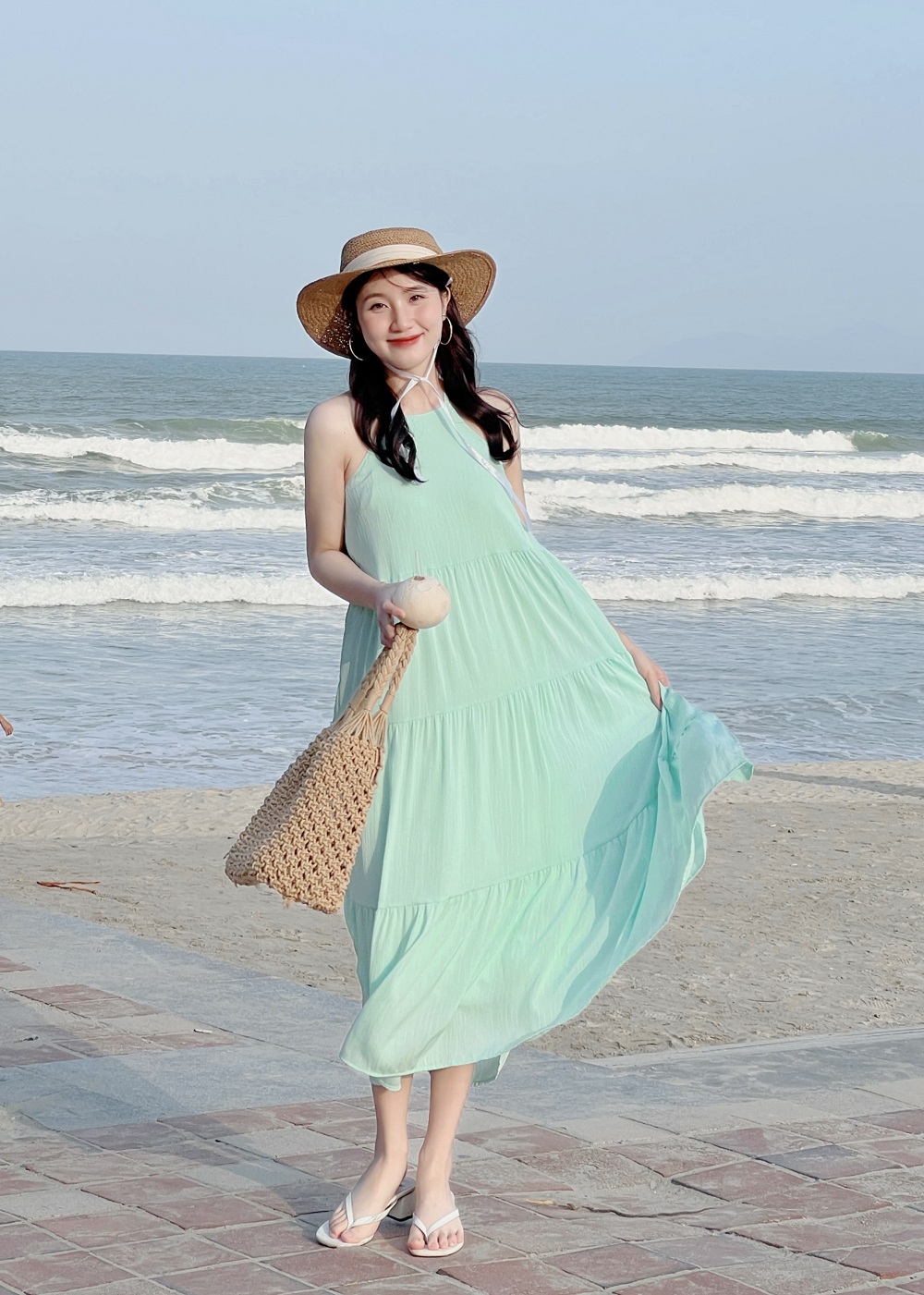 Váy maxi đi biển 2023 đẹp màu xanh nhã nhặn  Giá chỉ 420k