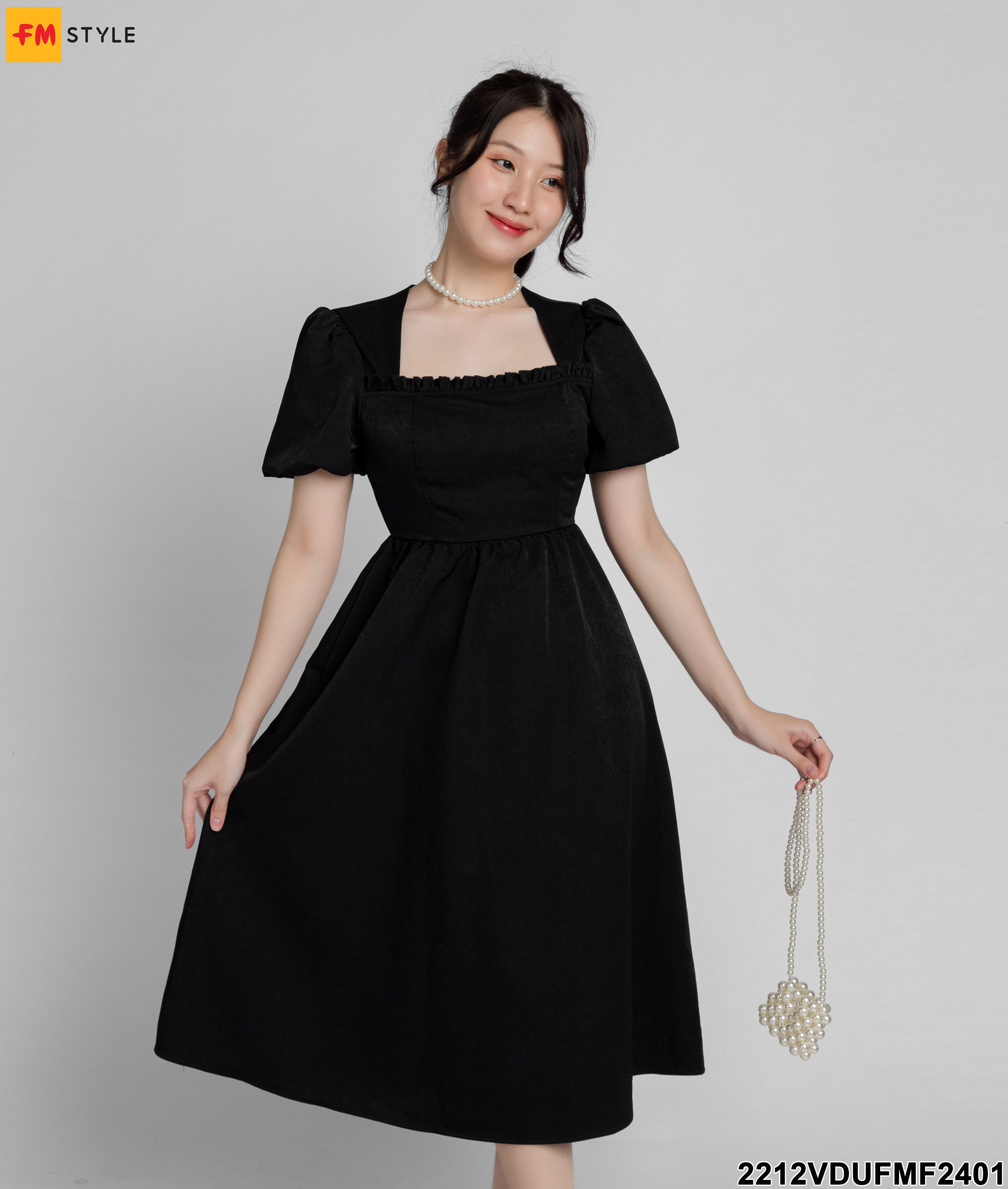 Váy babydoll tơ hạt chun tay đầm dáng dài tay bồng MYAN  Vvn032203   MixASale