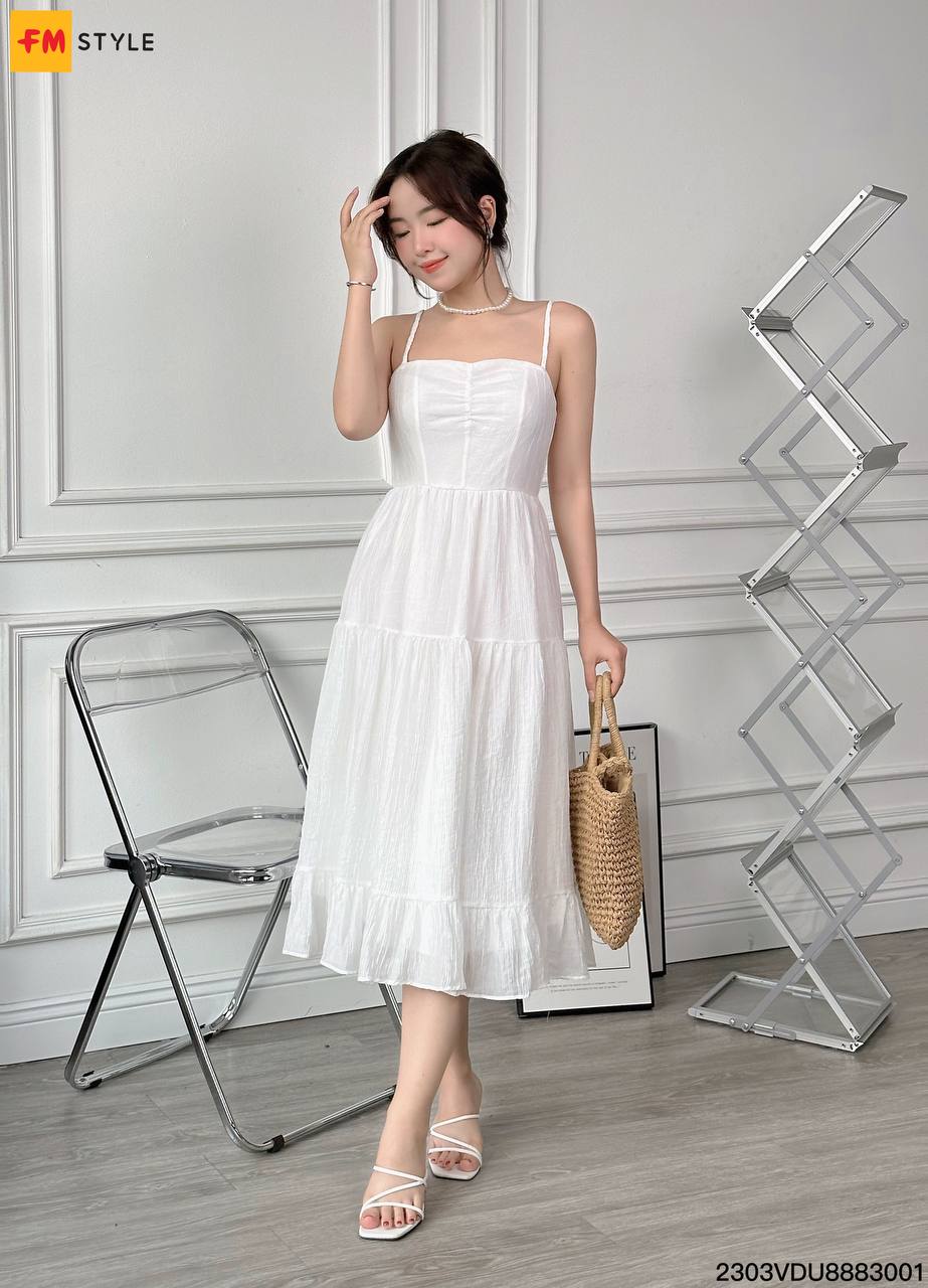 Đầm Linen suông 2 dây LAHSTORE màu trắng |FAW368