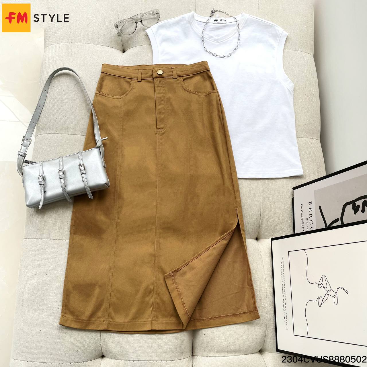 CV2183 - Chân váy kaki kèm đai túi vuông - Thời trang công sở nữ - Bazzi.vn