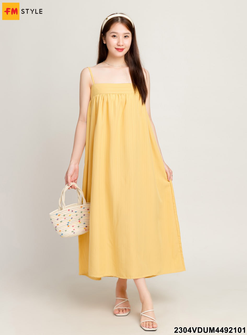 Đầm xòe tay ngắn màu vàng ngực xếp ly KK165-01 | Thời trang công sở K&K  Fashion
