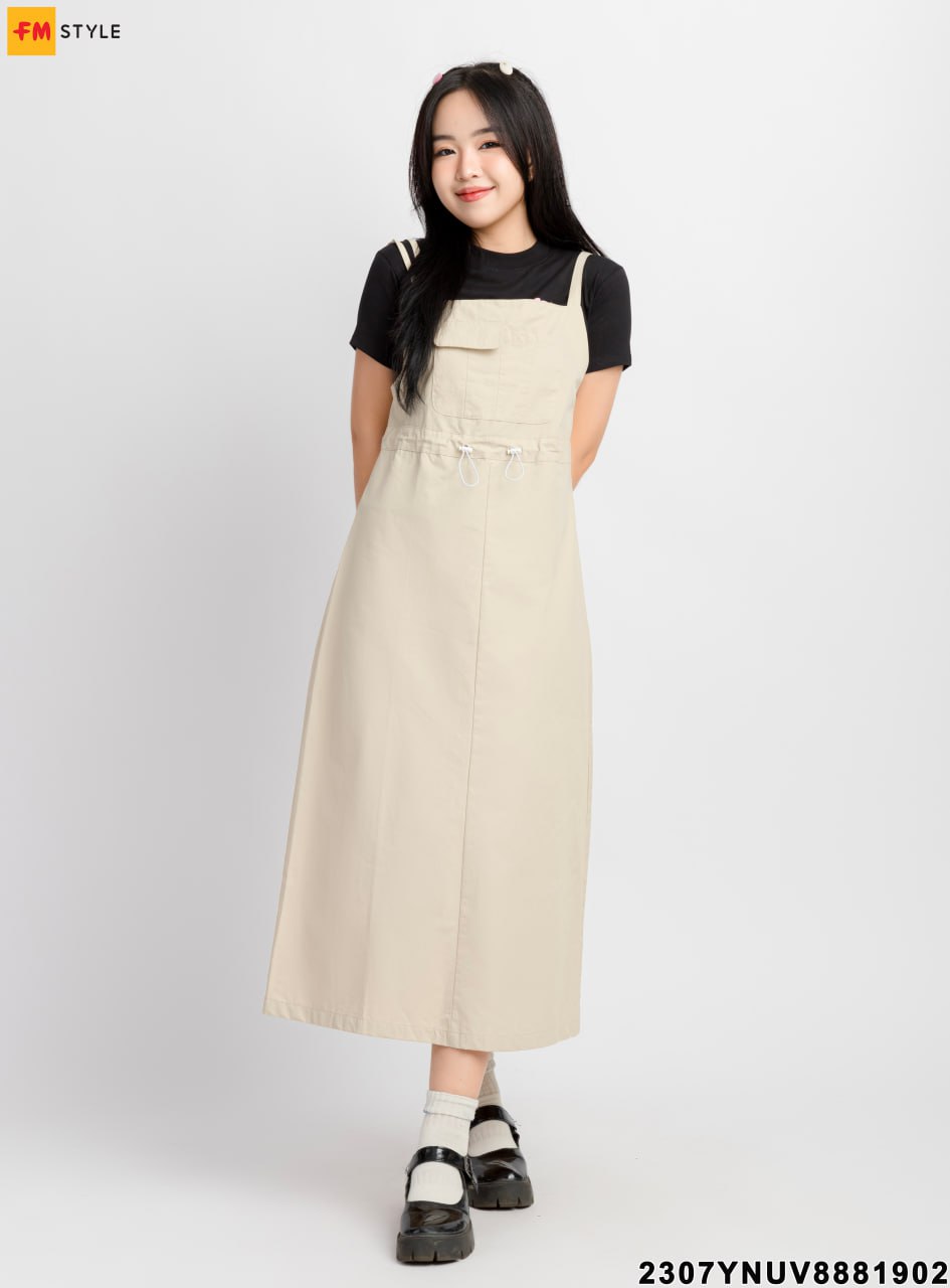 Yếm Váy Jean Dài Phối Túi Kiểu Trước Ngực Phong Cách Hàn Quốc 457