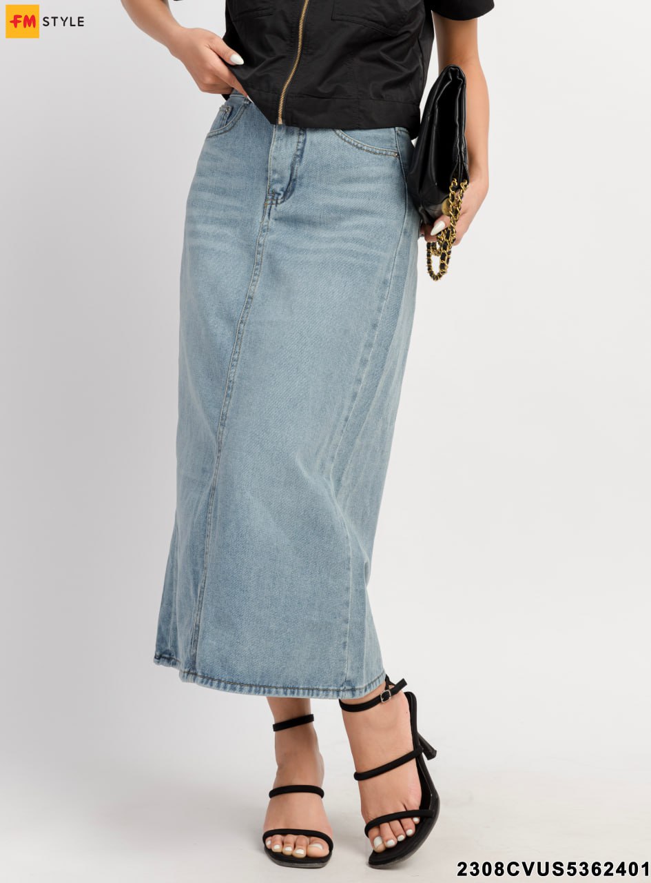 Chân Váy Dáng Suông Nữ Jeans Dài 2 Túi Vuông | FM Style