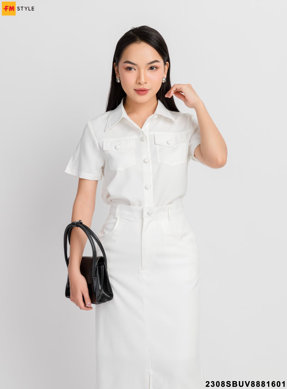 Mua Áo sơ mi nữ trắng công sở dáng suông Wexuu Design áo kiểu giấu cúc, dáng  basic dễ phối đồ- SM01 - Yeep